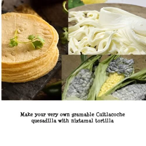 Melbourne only- Gourmet quesadilla pack: 1kg Oaxaca cheese, 380g tin cuitlacoche & 1kg nixtamal tortillas 14.5cm